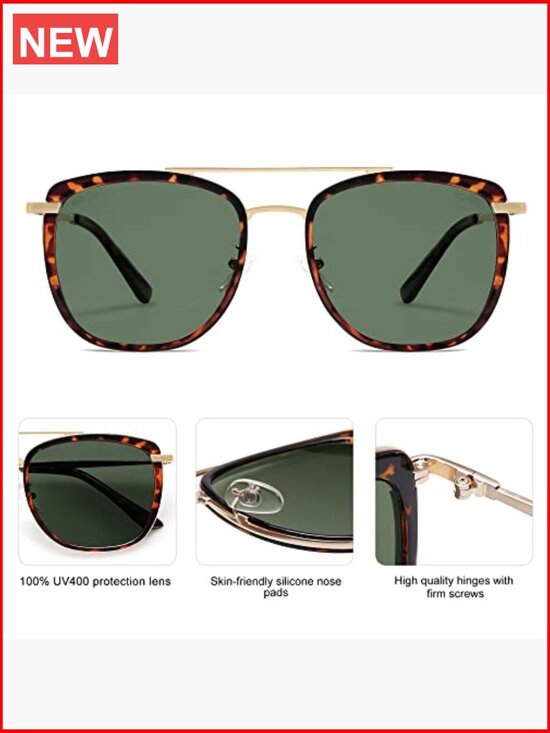 Retro Aviator Square Polarized Sunglasses UV400 Protection